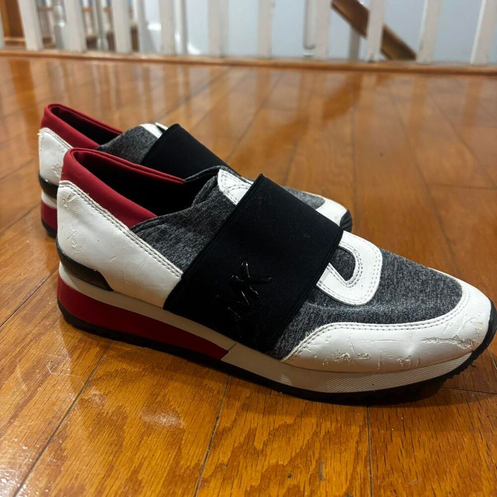 MICHEAL KORS Black Red Grey White Casual Luxury Women's Formal Sneakers 8 1/2